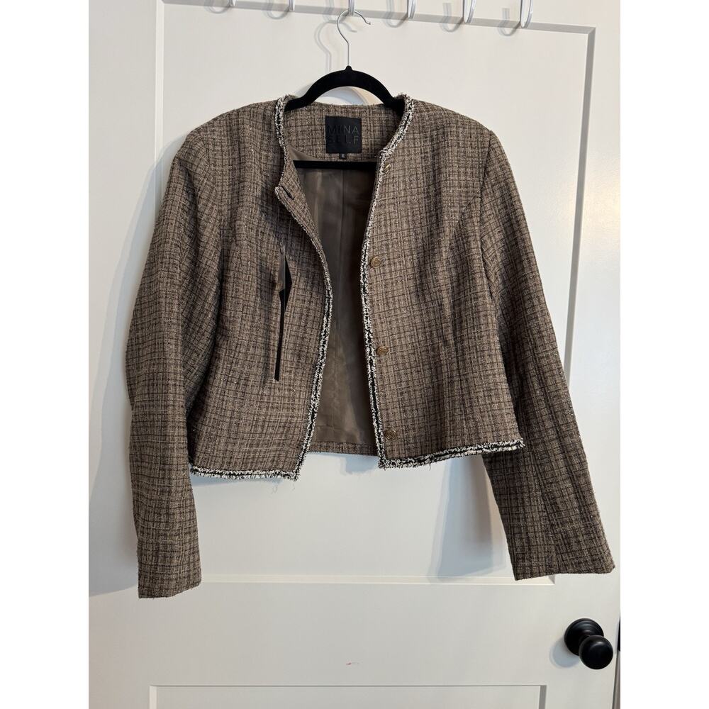 NWT Mina Self Coffee Brown Tweed Blazer Size XL Workwear Gold Buttons